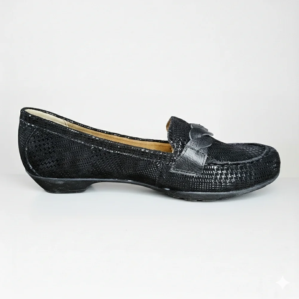 Softspots Size 10 Flats Loafers Black Metallic Houndstooth Leather Cushioned